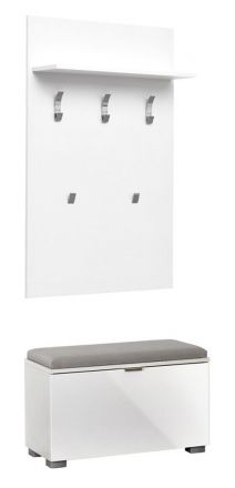 Appendiabiti con seduta Sabadell 04, bianco / bianco lucido - 209 x 80 x 38 cm (h x l x p)