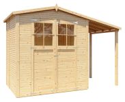 Casetta da giardino prefabbricata Karben 02 incl. estensione tetto, legno grezzo - spessore 18 mm, SU: 5,08 m², tetto a capanna