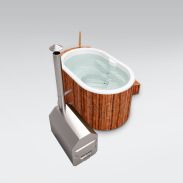 Vasca da bagno per esterni 02 in legno termotrattato, vasca: bianca, misure esterne: 189 x 118 cm (l x p)