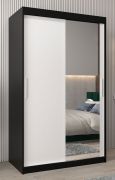 Armadio scorrevole Bisaurin 2 ante con specchio | Nero e bianco opaco | 200 x 120 x 62 cm