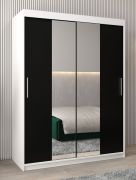 Armadio scorrevole Bisaurin 3 ante con specchio | Bianco opaco/Nero | 200 x 150 x 62 cm | Design moderno e funzionale