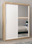 Armadio scorrevole "Bisaurin" 3 ante con specchio | Rovere Sonoma e bianco opaco | 200x150x62 cm