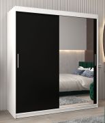 Armadio scorrevole Bisaurin 4C con specchio | Bianco opaco e nero | 200x180x62 cm | Design moderno
