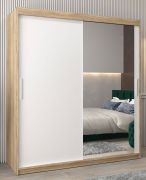 Armadio scorrevole Bisaurin 4 ante con specchio | Rovere Sonoma e bianco opaco | 200 x 180 x 62 cm