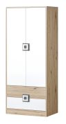 Armadio cameretta ante battenti "Fabian" 01 | Rovere chiaro, bianco e grigio | 190 x 80 x 50 cm