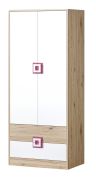 Armadio cameretta ante battenti "Fabian" 01 | Rovere chiaro, bianco, rosa | 190 x 80 x 50 cm
