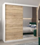 Armadio scorrevole Bisaurin 5C con specchio | Bianco opaco e rovere Sonoma | 200 x 200 x 62 cm