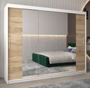 Armadio scorrevole con specchio Bisaurin 6C | Bianco opaco e Rovere Sonoma | 200 x 250 x 62 cm
