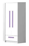 Armadio angolare cameretta "Walter" 02 | Bianco lucido e viola | 191 x 87 x 87 cm | Spazio ottimizzato