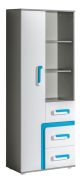 Armadio per cameretta Oskar 04 | antracite, bianco, blu | 192 x 75 x 40 cm | 3 cassetti, 6 ripiani