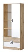 Armadio cameretta "Fabian" 04 | rovere marrone chiaro, bianco, grigio | 190 x 80 x 40 cm | moderno e spazioso