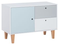 Cassettiera per cameretta Syrina 16 | bianco/grigio/blu | 72 x 103 x 45 cm | Piedi in legno | Design moderno