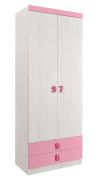 Armadio cameretta ante battenti Luis 19 | Rovere bianco e rosa | 218 x 80 x 52 cm | Design moderno