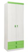 Armadio cameretta Luis 19 | 2 ante battenti | Rovere bianco e verde | 218x80x52 cm | Design moderno