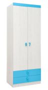 Armadio cameretta Luis 19 | ante battenti | rovere bianco e blu | 218 x 80 x 52 cm | design moderno e funzionale