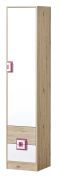 Armadio Cameretta "Fabian" 05 | Rovere marrone chiaro, bianco e rosa | 190 x 40 x 40 cm