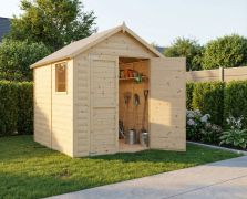 Casetta da giardino "Worms" 01, legno grezzo, incl. pavimento, porta in legno massiccio - spessore 19 mm, 1,81 x 2,39 m, tetto a due falde