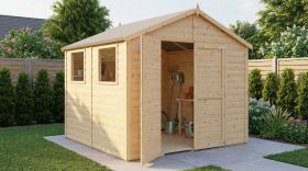 Casetta da giardino "Worms" 03, legno grezzo, incl. pavimento, porta in legno massiccio - spessore 19 mm, 2,45 x 2,39 m, tetto a due falde