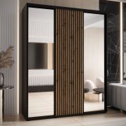 Armadio con specchio Mina nero e quercia | Ante scorrevoli | Maniglie in metallo nero | 235,2 x 190 x 60 cm | Ampi scomparti
