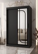 Armadio | 1 anta a specchio | Nero opaco | 120 x 62 x 200 cm | 2 aste appendiabiti | sistemi di scorrimento affidabili | 5 scomparti | Dettagli moderni