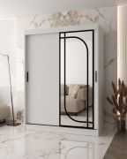 Armadio con ante scorrevoli / Armadio guardaroba | Bianco opaco | 150 x 62 x 200 cm | 2 aste appendiabiti | sistemi di scorrimento affidabili | 5 scomparti | specchio decorativo