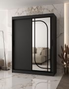 Armadio con ante scorrevoli / Armadio guardaroba | Nero opaco | 150 x 62 x 200 cm | 2 aste appendiabiti | sistemi di scorrimento affidabili | 5 scomparti | specchio decorativo