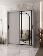 Armadio a ante scorrevoli | Armadio guardaroba | Kaschmir | 150 x 62 x 200 cm | 2 aste appendiabiti | sistemi di scorrimento affidabili | 5 scomparti | specchio decorativo