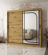 Armadio con ante scorrevoli | Colore: rovere Artisan | specchio decorativo | 200 x 62 x 200 cm | 10 scomparti | 2 aste appendiabiti | Dettagli moderni | Armadio