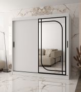 Armadio con ante scorrevoli | Bianco opaco | Specchio decorativo | 200 x 62 x 200 cm | 10 scomparti | 2 aste appendiabiti | Dettagli moderni | Armadio