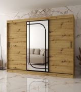 Armadio | Colore: rovere Artisan | 3 ante | 10 scomparti | 250 x 62 x 200 cm | specchio decorativo | 2 aste appendiabiti | armadio con ante scorrevoli | lavorazione di alta qualità