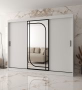 Armadio | Bianco opaco | 3 ante | 10 scomparti | 250 x 62 x 200 cm | specchio decorativo | 2 aste appendiabiti | Armadio con ante scorrevoli | Finiture di alta qualità