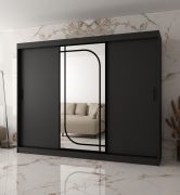 Armadio | Nero opaco | 3 ante | 10 scomparti | 250 x 62 x 200 cm | specchio decorativo | 2 aste appendiabiti | Armadio con ante scorrevoli | Lavorazione di alta qualità