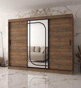Armadio | Colore: noce Warmia | 3 ante | 10 scomparti | 250 x 62 x 200 cm | specchio decorativo | 2 aste appendiabiti | Armadio con ante scorrevoli | Lavorazione di alta qualità