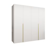 Armadio 4 ante battenti bianco "Eiger" 27 | Maniglie oro | 2 scomparti | 2 barre appendiabiti | Soft-Close | 2 m larghezza