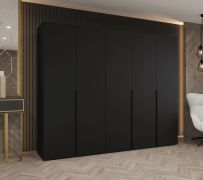 Armadio guardaroba nero 5 ante battenti | Larghezza 2,5 m | Sistema Soft-Close | 3 scomparti e barre appendiabiti