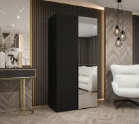 Armadio battente nero "Eiger" 61 | 1 anta specchio | 1 m larghezza | Soft-Close | Barra appendiabiti