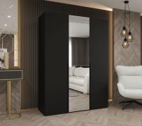Armadio battente "Eiger" 72 nero | 1 anta a specchio | 2 scomparti | 2 barre appendiabiti | Soft-Close | Larghezza 1,5 m