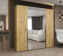 Armadio battente "Eiger" 78 | Rovere Artisan | 2 ante a specchio | Maniglie nere | 2 m