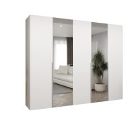 Armadio battente Eiger 92 | Bianco con specchio | 2 ante, 3 scomparti, 3 barre appendiabiti | Maniglie cashmere | Soft-Close | 2,5 m
