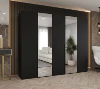 Armadio battente Eiger 94 nero | 2 ante a specchio | 3 scomparti | 3 barre appendiabiti | Soft-Close | Larghezza 2,5 m