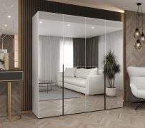 Armadio a battente Eiger 135 bianco | 4 ante a specchio | Maniglie nere | 2 scomparti | Soft-Close | Larghezza 2 m
