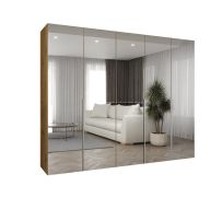 Armadio battente Eiger 145 | 5 ante con specchio | 3 scomparti | 3 barre appendiabiti | Soft-Close | 250 cm