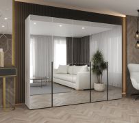 Armadio battente Eiger 146 | 5 ante a specchio | Bianco e nero | 3 scomparti | Soft-Close | 250 cm