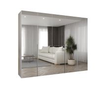 Armadio guardaroba 5 ante battenti con specchio | Bianco, maniglie cashmere | Soft-Close | 3 barre appendiabiti | 250 cm