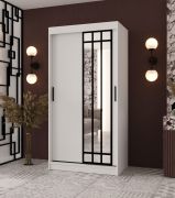 Armadio con ante scorrevoli / guardaroba | Bianco opaco | 100 x 62 x 200 cm | stretto | 1 anta a specchio | dettagli moderni | 2 aste appendiabiti | 5 ripiani