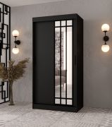 Armadio con ante scorrevoli / Armadio guardaroba | Nero opaco | 100 x 62 x 200 cm | stretto | 1 anta a specchio | dettagli moderni | 2 aste appendiabiti | 5 scomparti