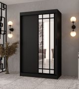 Armadio | Nero opaco | 1 anta a specchio | 120 x 62 x 200 cm | 2 aste appendiabiti | Dettagli moderni | 5 scomparti | Sistemi di scorrimento affidabili