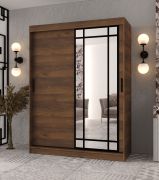 Armadio con ante scorrevoli | Colore: noce Warmia | Anta a specchio decorativa | 150 x 62 x 200 cm | 5 scomparti | 2 aste appendiabiti | Armadio con ante scorrevoli | Design elegante