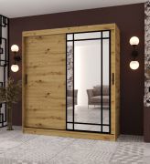 Armadio / Armadio con ante scorrevoli | Colore: rovere Artisan | Anta a specchio decorativa | 180 x 62 x 200 | 10 scomparti | 2 aste appendiabiti | Dettagli moderni