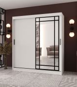 Armadio / Armadio con ante scorrevoli | Bianco opaco | Anta a specchio decorativa | 180 x 62 x 200 | 10 scomparti | 2 aste appendiabiti | Dettagli moderni